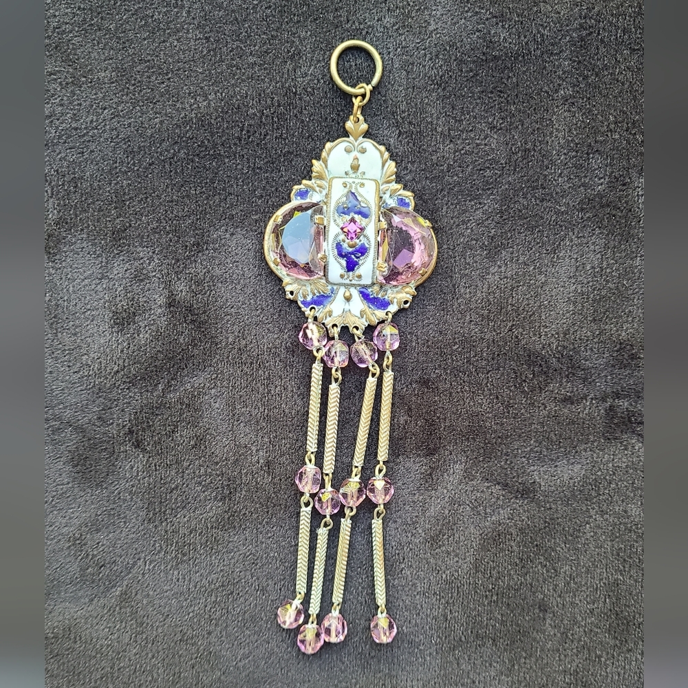 Antique Art Deco French Enamel And Glass Pendant